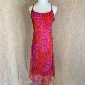 Y2K red and pink floral patterned dress